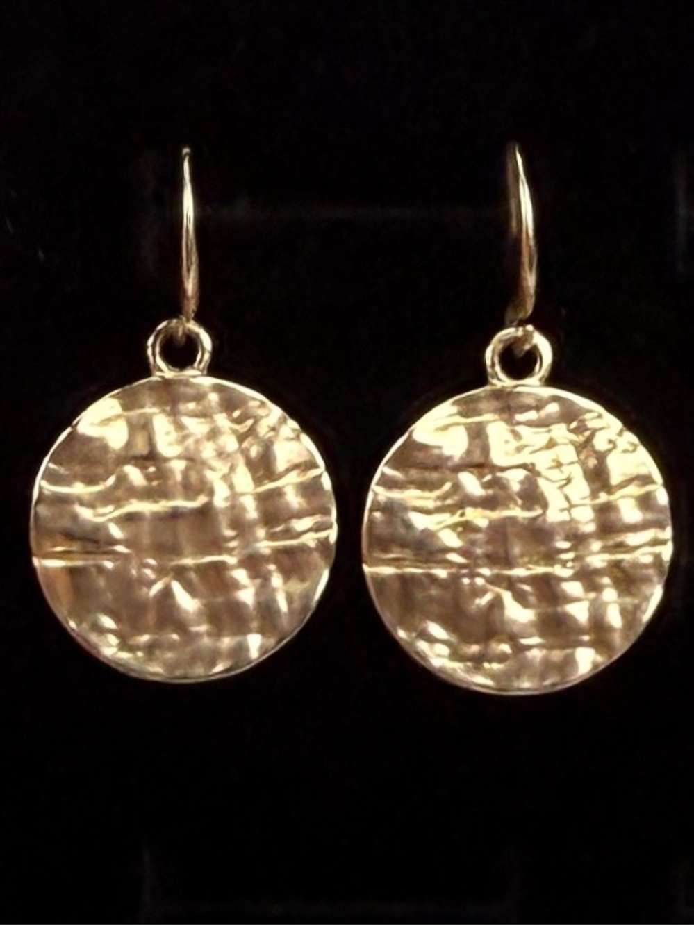 Vintage bright, goldtonetone weighted hammered pierced dangle earrings